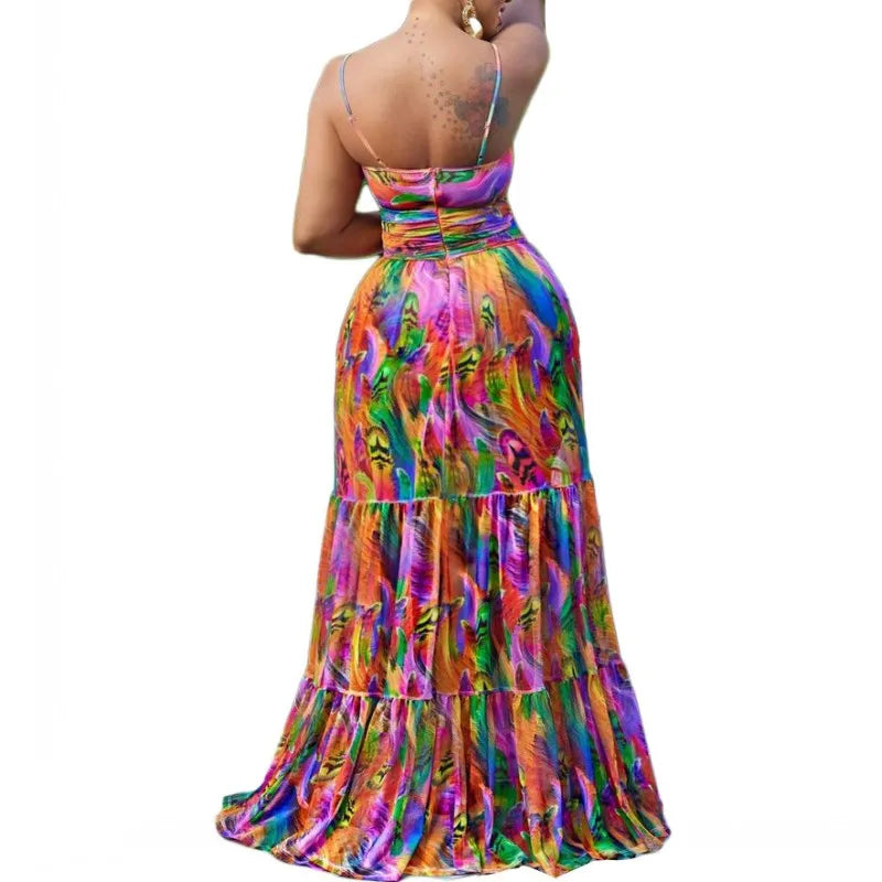 African Dresses For Women Elegant Dashiki Summer Spaghetti Straps Maxi Dress Ladies Traditional Africa Clothing Fairy Long Dress