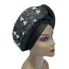 African Auto Gele Headtie With Pearls Party Women's Turban Cap Nigerian Bonnets Muslim Head Wraps Bonnet Turbante Mujer Newest