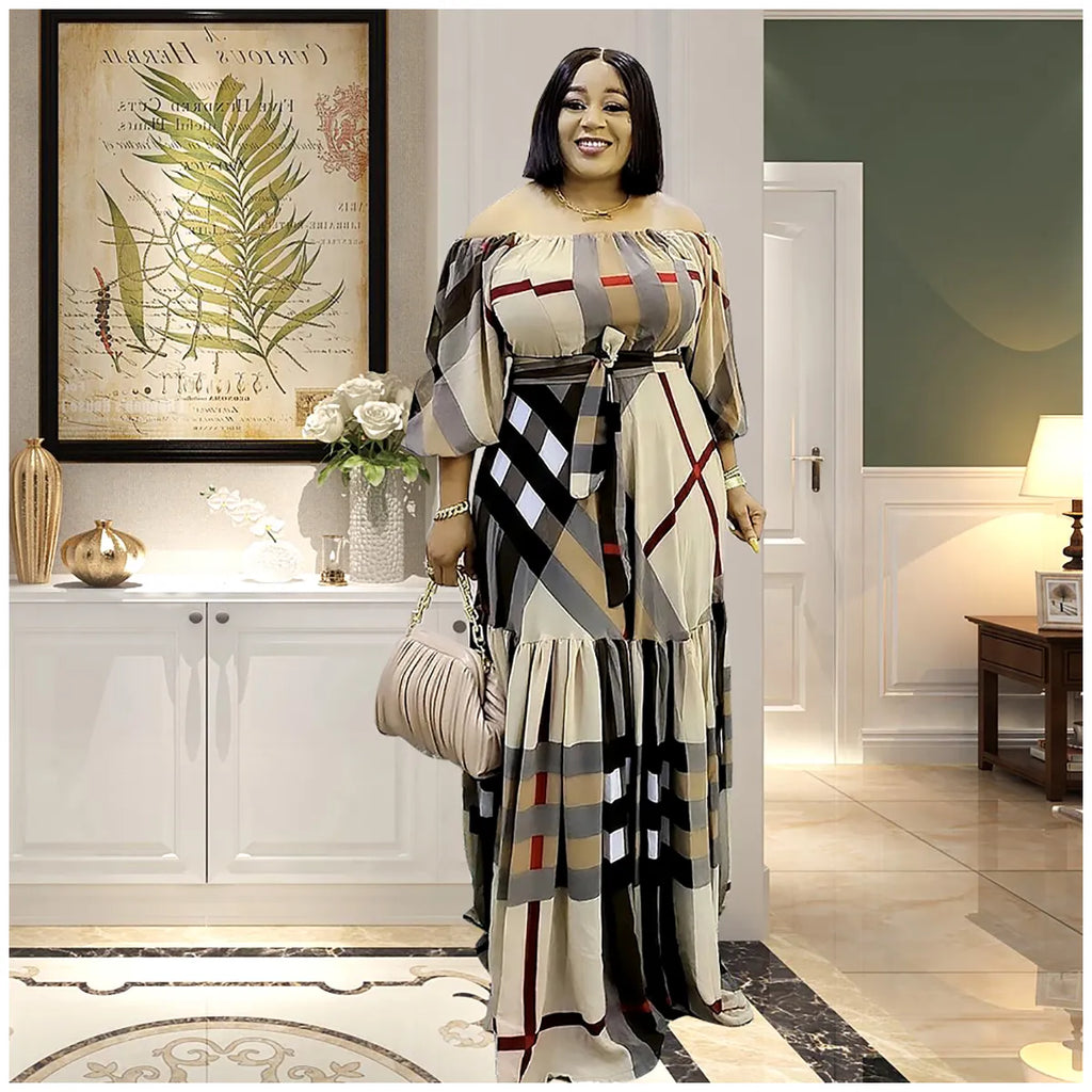Special Price Limited Time Offer Latest  African Dresses For Women Middle East Printed Strap Off Shoulder Dress Long Dresses